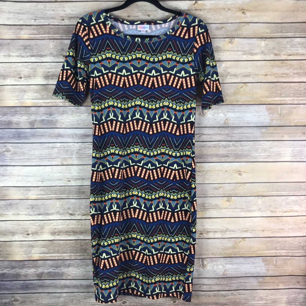 Lularoe Dress Womens S Multicolor Julia T Shirt Chevron Short Sleeve Pullover
